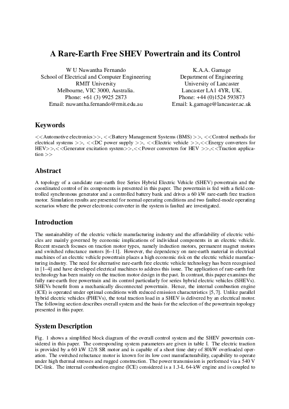 (PDF) A rare-earth free SHEV powertrain and its control