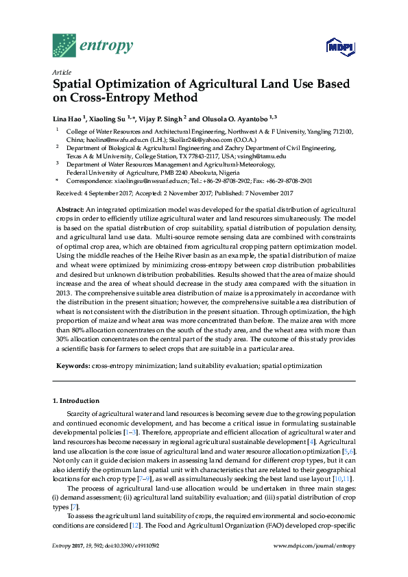 (PDF) Spatial Optimization of Agricultural Land Use Based on Cross ...