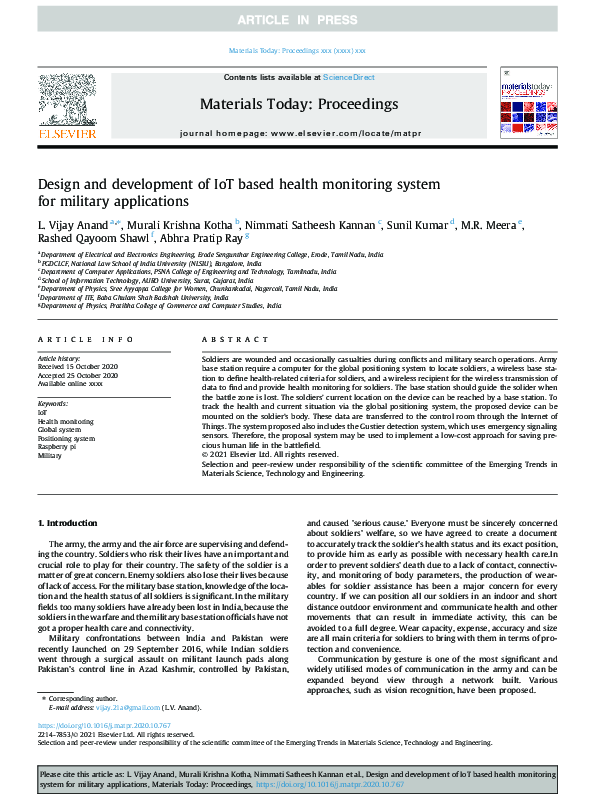 (PDF) Design and development of IoT based health monitoring system for ...