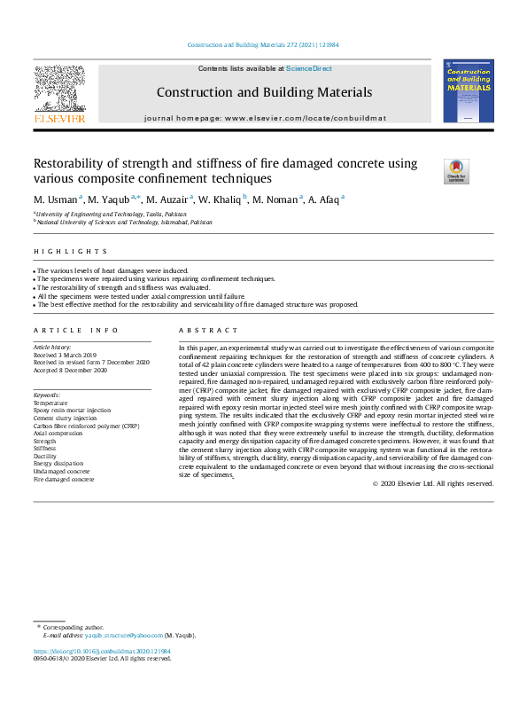 (PDF) Restorability of strength and stiffness of fire damaged concrete ...