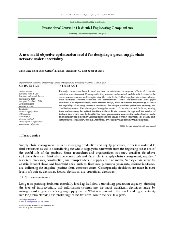(PDF) A new multi objective optimization model for designing a green ...