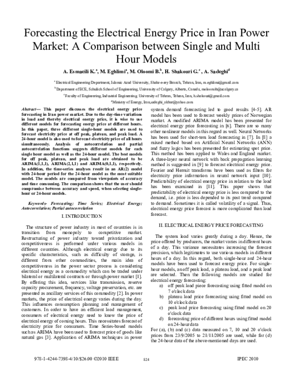 (PDF) Forecasting the electrical energy price in Iran power market: A ...
