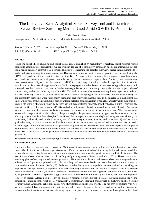 (PDF) Screen Survey and Intermittent Screen Review Sampling