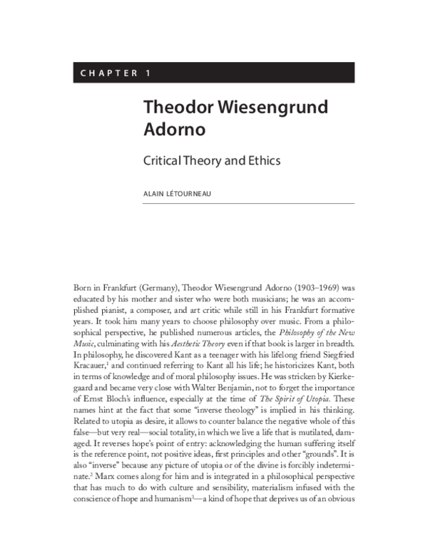 (PDF) Theodor Wiesengrund Adorno Critical Theory and Ethics Alain