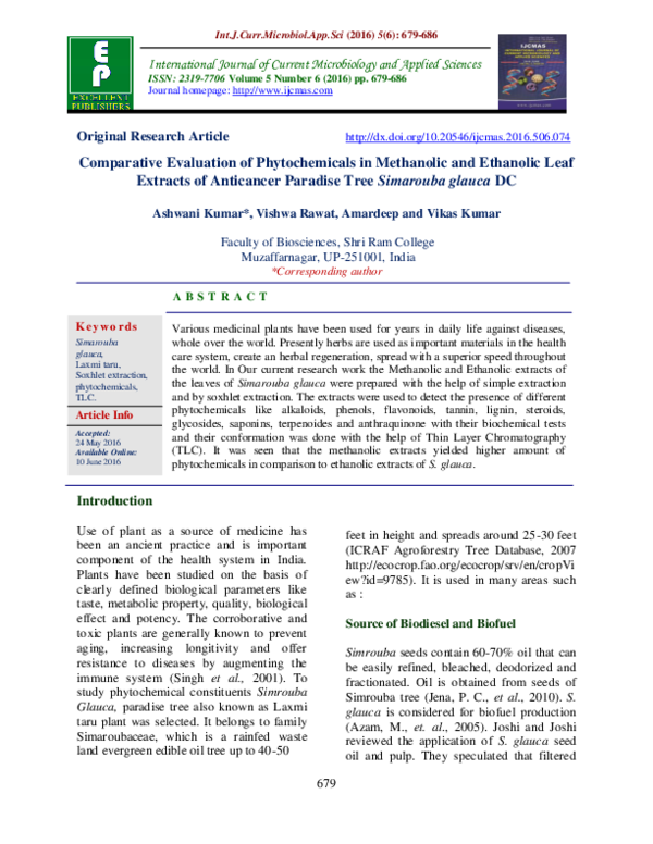 (PDF) Comparative Evaluation of Phytochemicals in Methanolic and ...
