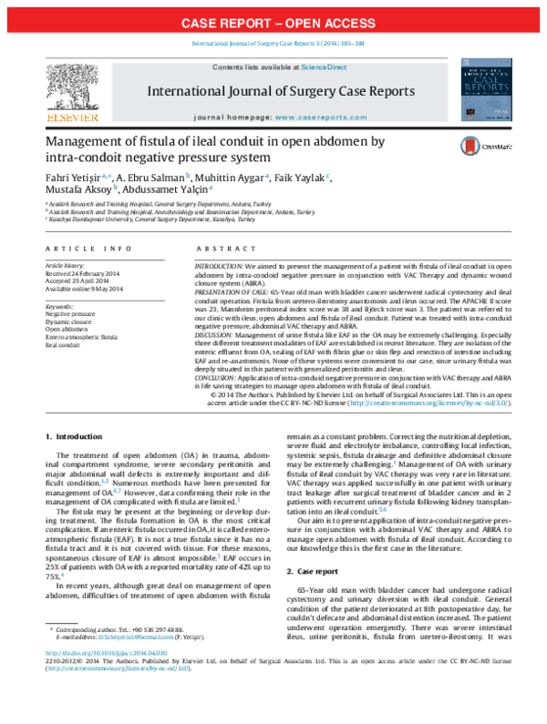 (PDF) Management of fistula of ileal conduit in open abdomen by intra ...