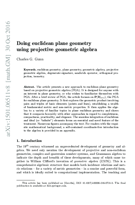 (PDF) Doing Euclidean Plane Geometry Using Projective Geometric Algebra