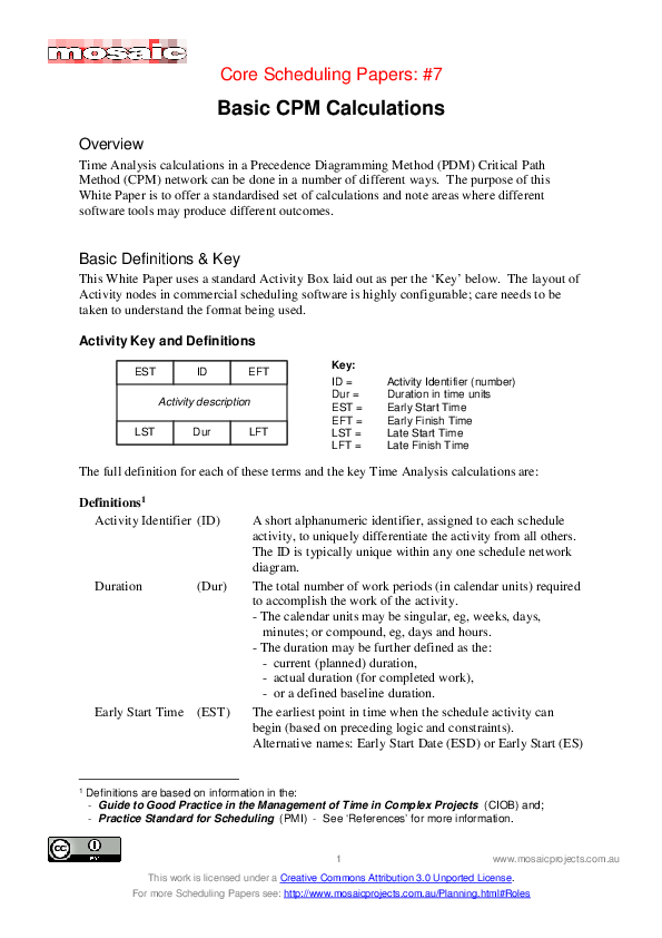 (PDF) Basic CPM Schedule Calculations