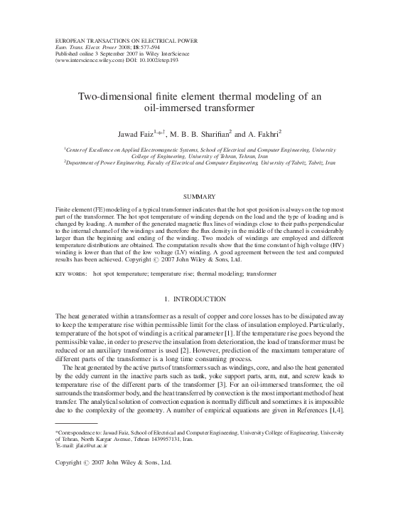 (PDF) Two-dimensional finite element thermal modeling of an oil ...