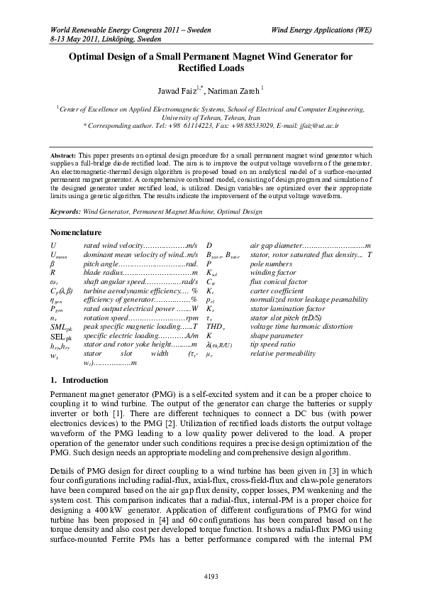 (PDF) Optimal Design of a Small Permanent Magnet Wind Generator for ...