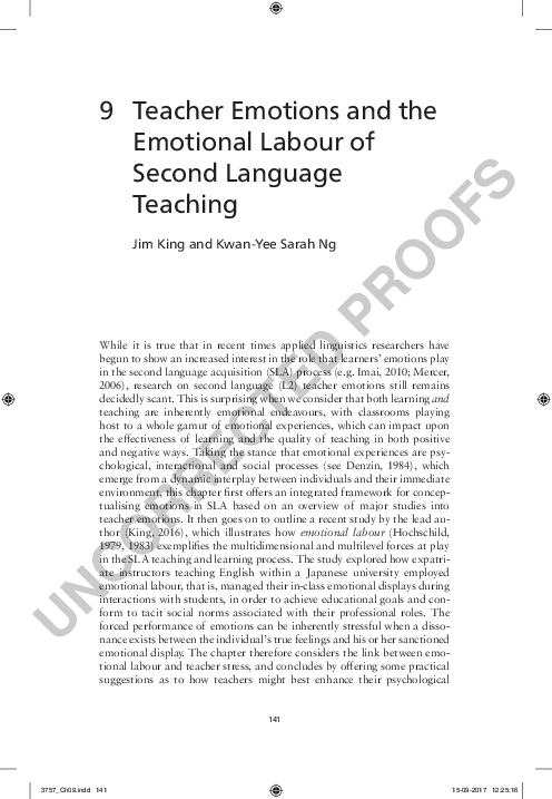 (PDF) Teacher emotions and the emotional labour of second language teaching