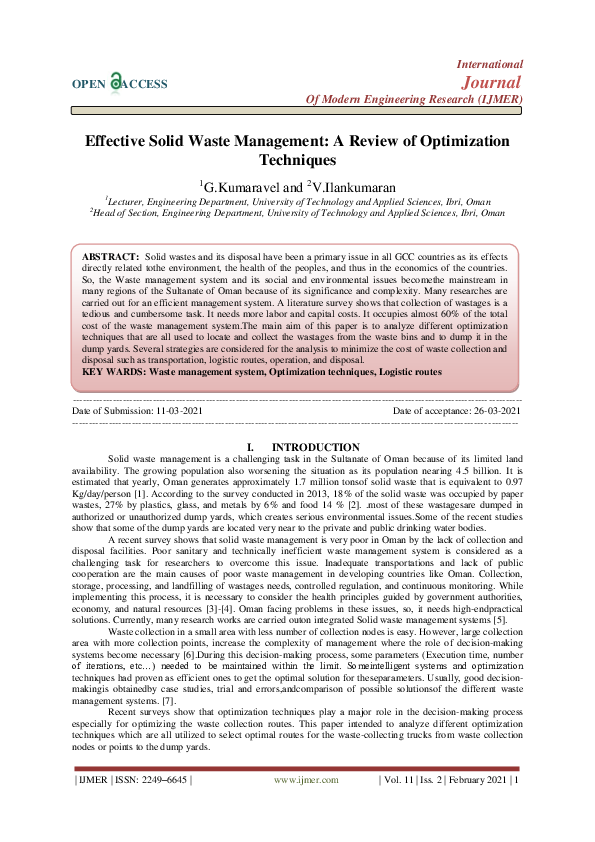 (PDF) Effective Solid Waste Management: A Review of Optimization Techniques