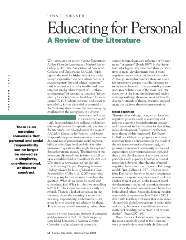 (PDF) Educating for Personal and Social Responsibility: A Review of the ...