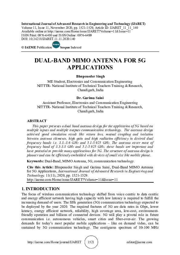 (PDF) DUAL-BAND MIMO ANTENNA FOR 5G APPLICATIONS