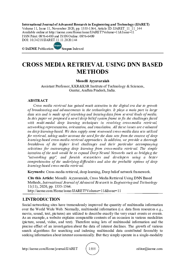 (PDF) CROSS MEDIA RETRIEVAL USING DNN BASED METHODS
