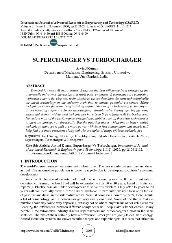 (PDF) SUPERCHARGER VS TURBOCHARGER IAEME Publication Academia.edu