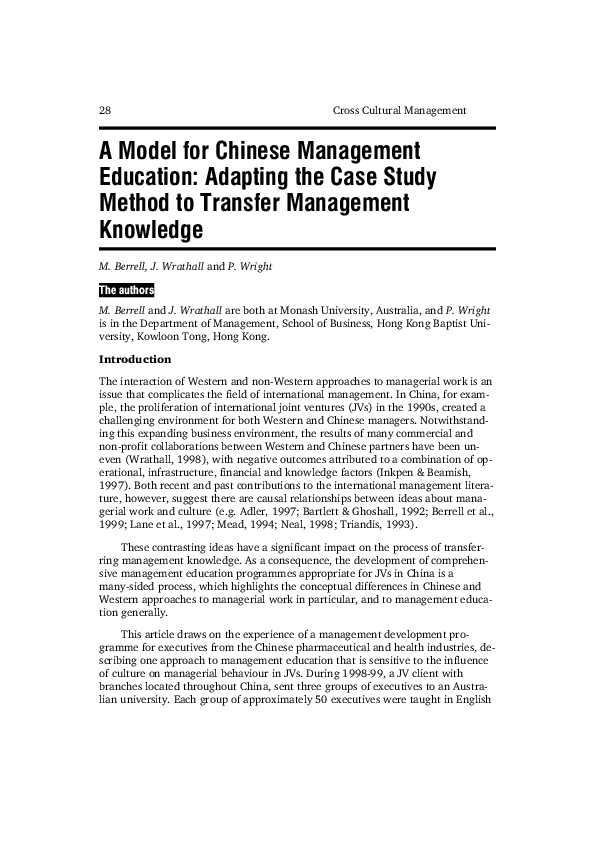 (PDF) A model for Chinese management education: adapting the case study ...