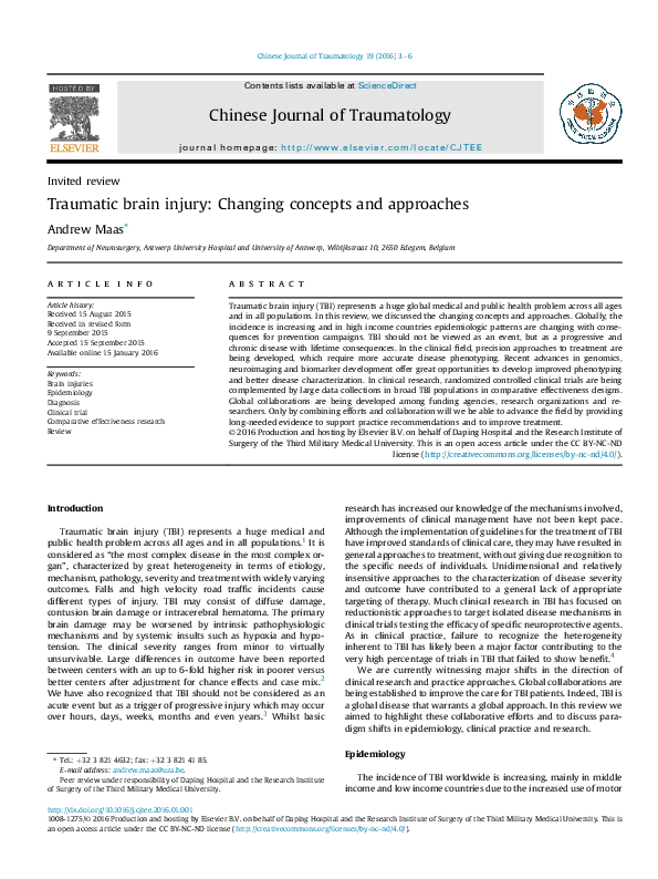 (PDF) Traumatic brain injury: Changing concepts and approaches