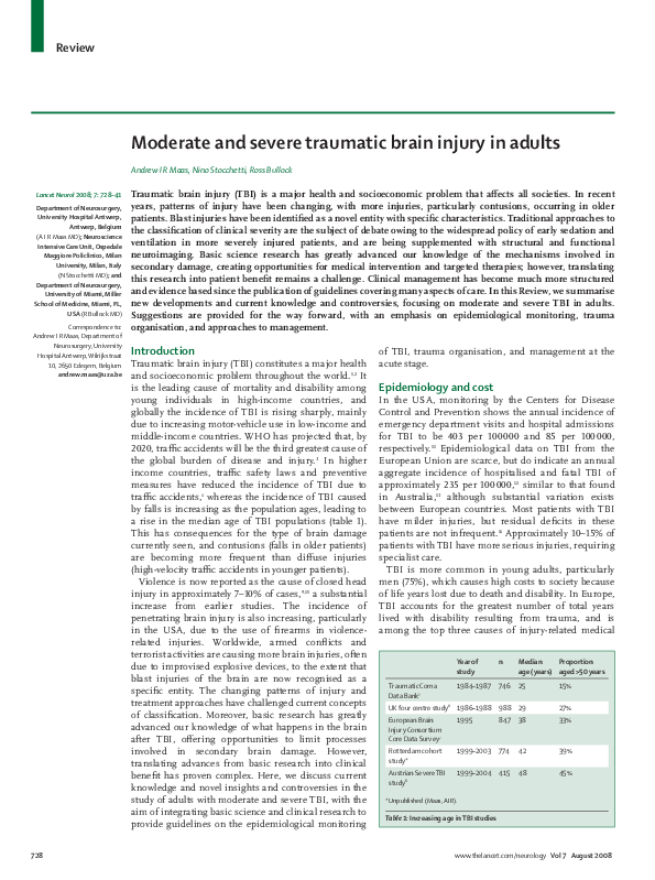 (PDF) Moderate and severe traumatic brain injury in adults