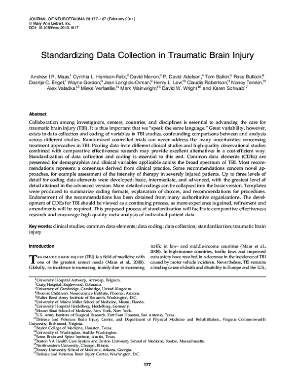 (PDF) Standardizing Data Collection in Traumatic Brain Injury