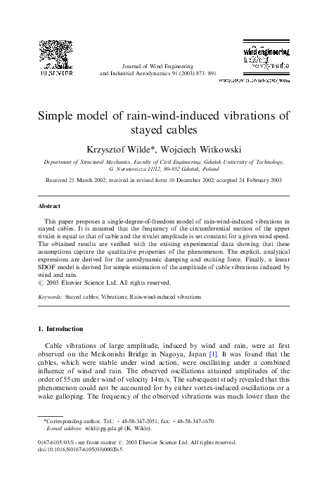(PDF) Simple model of rain-wind-induced vibrations of stayed cables ...