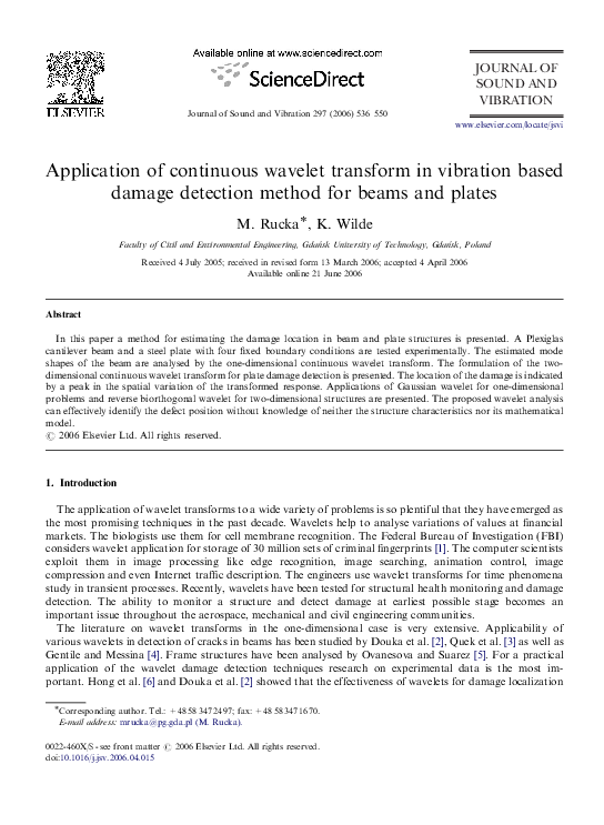 (PDF) Application of continuous wavelet transform in vibration based ...