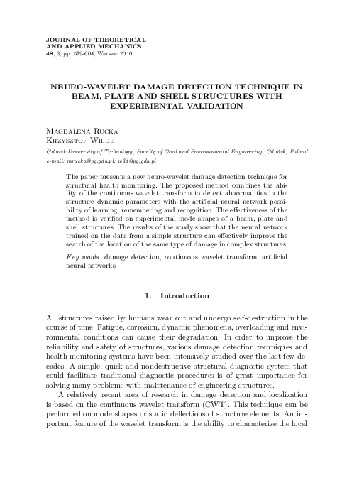(PDF) Neuro-wavelet damage detection technique in beam, plate and shell ...