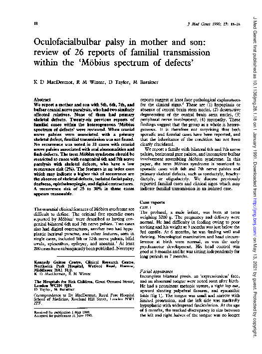 (PDF) Oculofacialbulbar palsy in mother and son: review of 26 reports ...
