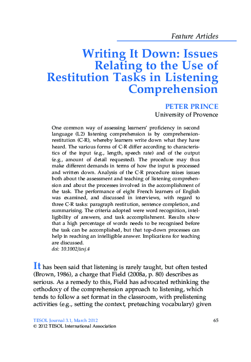 (PDF) Writing It Down: Issues Relating to the Use of Restitution Tasks ...