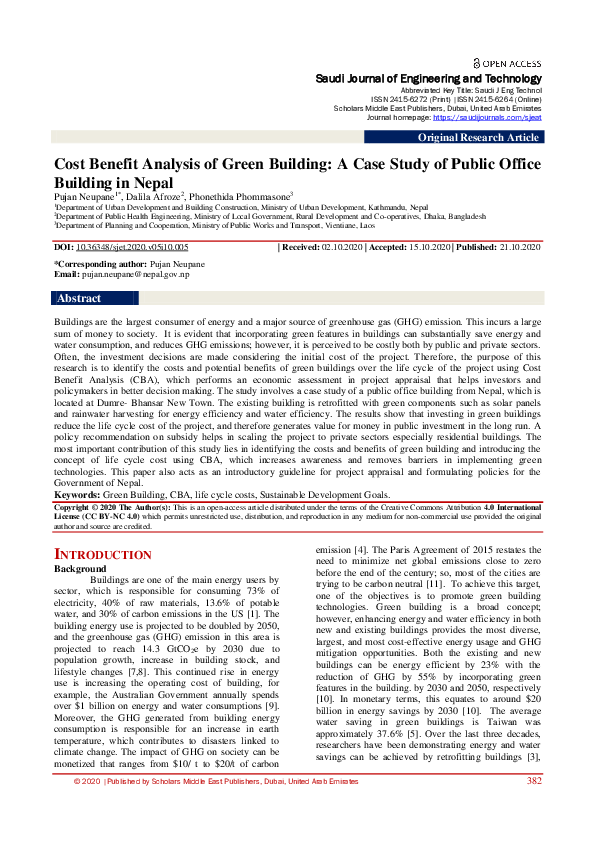 (PDF) Cost Benefit Analysis of Green Building: A Case Study of Public ...