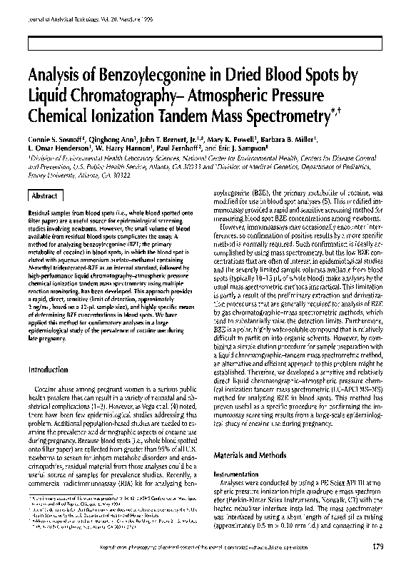 (PDF) Analysis of Benzoylecgonine in Dried Blood Spots by Liquid ...