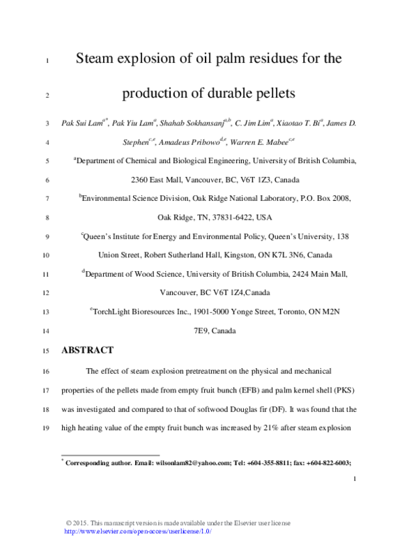 (PDF) Steam explosion of oil palm residues for the production of ...