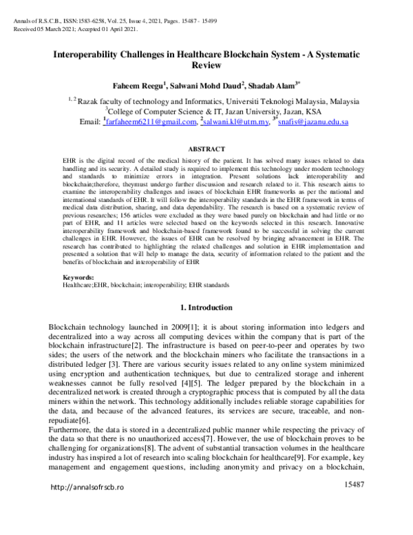 (PDF) Interoperability Challenges in Healthcare Blockchain System - A ...