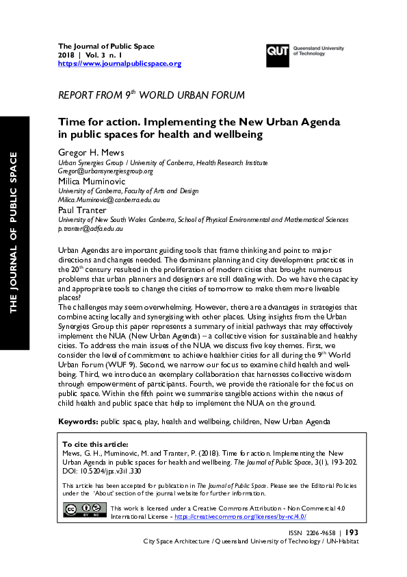 (PDF) Time for action. Implementing the New Urban Agenda in public ...