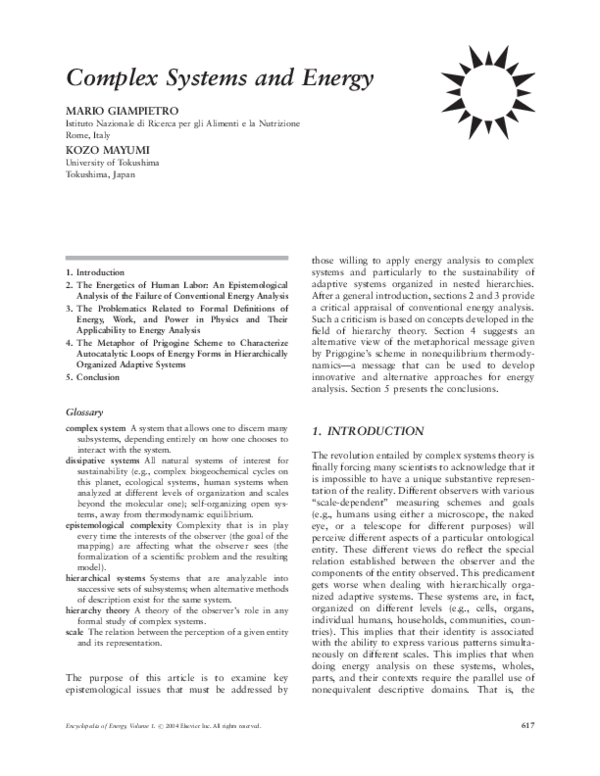 (PDF) Complex Systems and Energy