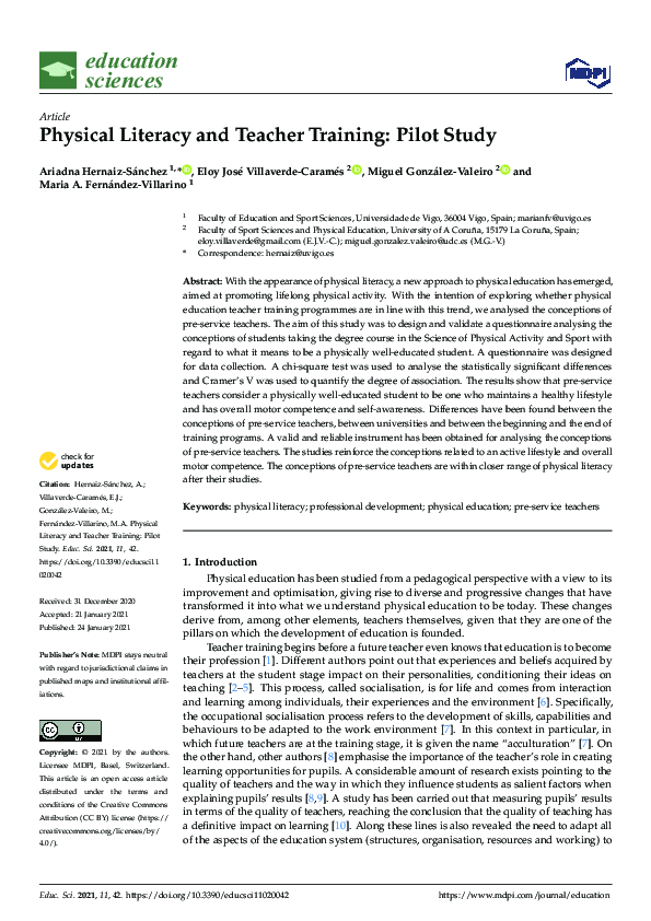 (PDF) Physical Literacy and Teacher Training: Pilot Study