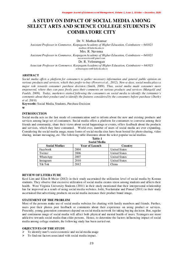 (PDF) A Study Impact of Using Social Media Among College Students (1)