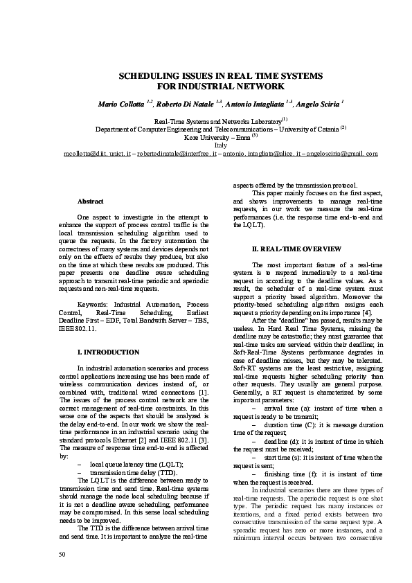 (PDF) Scheduling Issues in Real Time Systems for Industrial Network