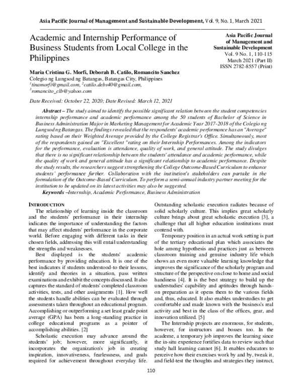 (PDF) Academic and Internship Performance of Business Students from ...