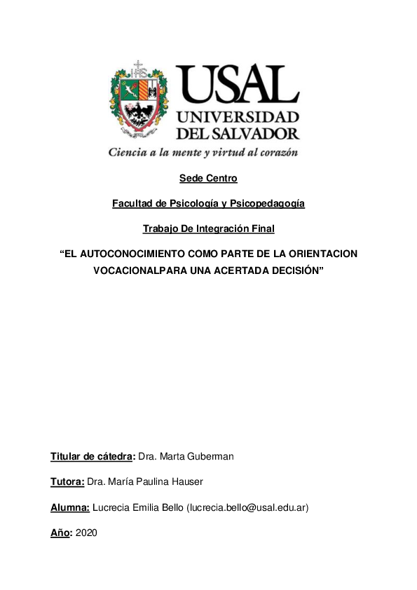 (PDF) El autoconocimiento como parte de la orientación vocacional para ...