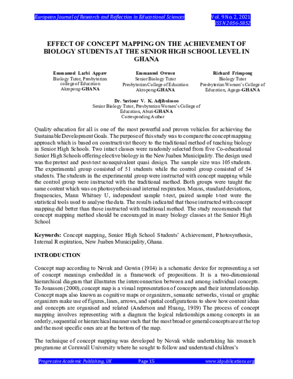 (PDF) EFFECT OF CONCEPT MAPPING ON THE ACHIEVEMENT OF BIOLOGY STUDENTS ...
