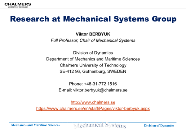 PDF) Research at Mechanical Systems