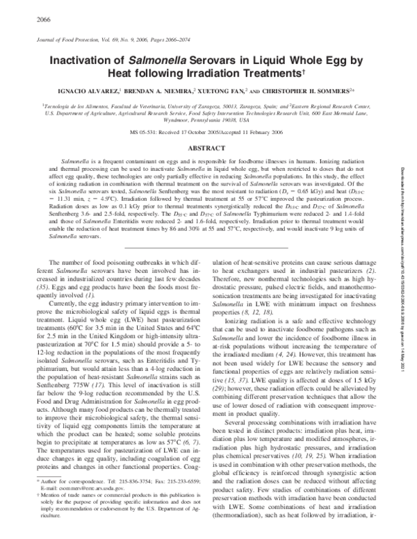 (PDF) Inactivation of Salmonella serovars in liquid whole egg by heat ...