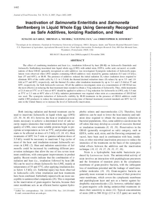 (PDF) Inactivation of Salmonella enteritidis and Salmonella senftenberg ...