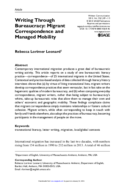 (PDF) Writing Through Bureaucracy: Migrant Correspondence and Managed ...