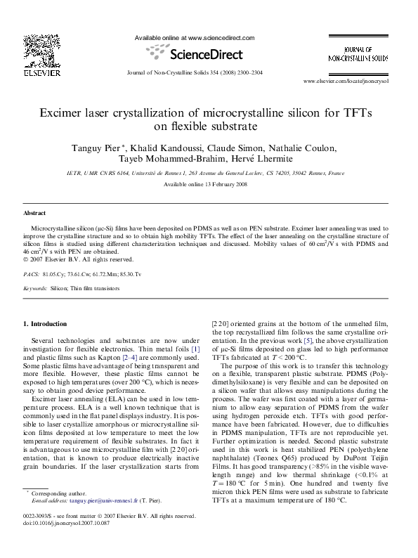 (PDF) Excimer laser crystallization of microcrystalline silicon for ...