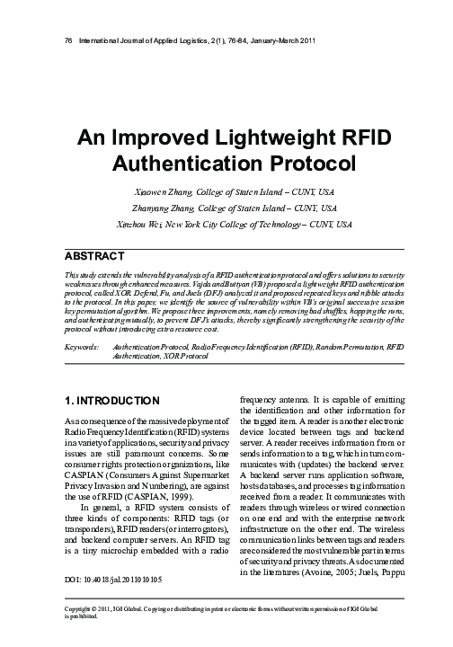 (PDF) An Improved Lightweight RFID Authentication Protocol
