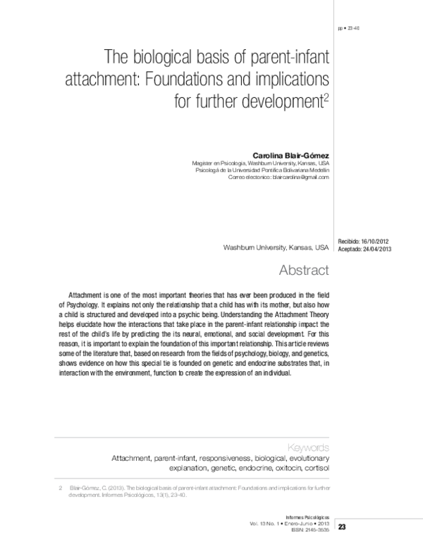 (PDF) The Biological Basis Of Parent infant Attachment: Foundations and ...