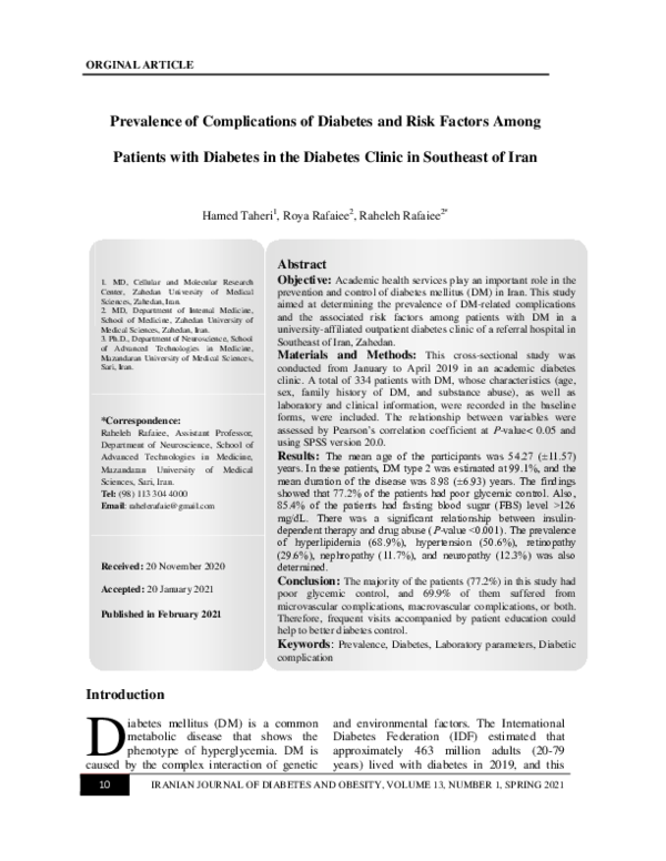 (PDF) Prevalence of Complications of Diabetes and Risk Factors Among ...