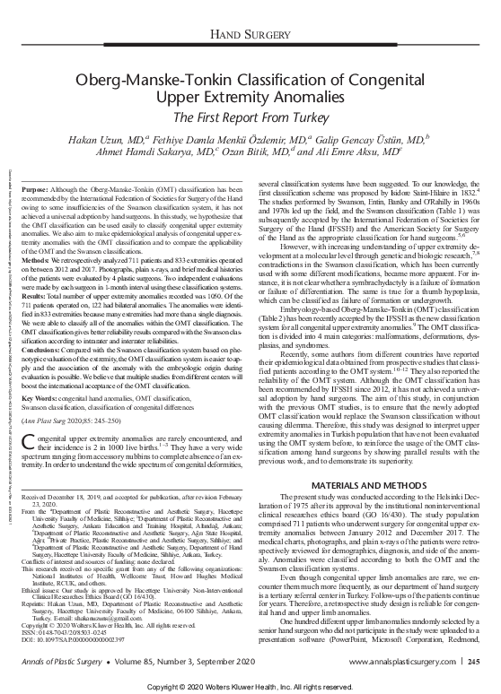 (PDF) Oberg Manske Tonkin Classification of Congenital Upper Extremity ...